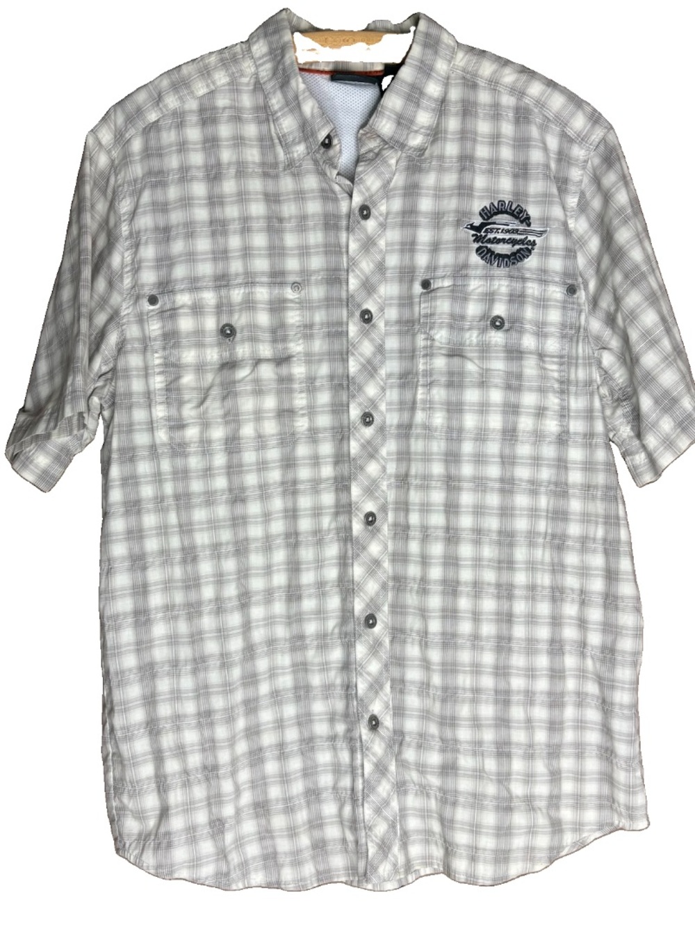 Men’s Harley Davidson Grey Plaid Button Down Shirt